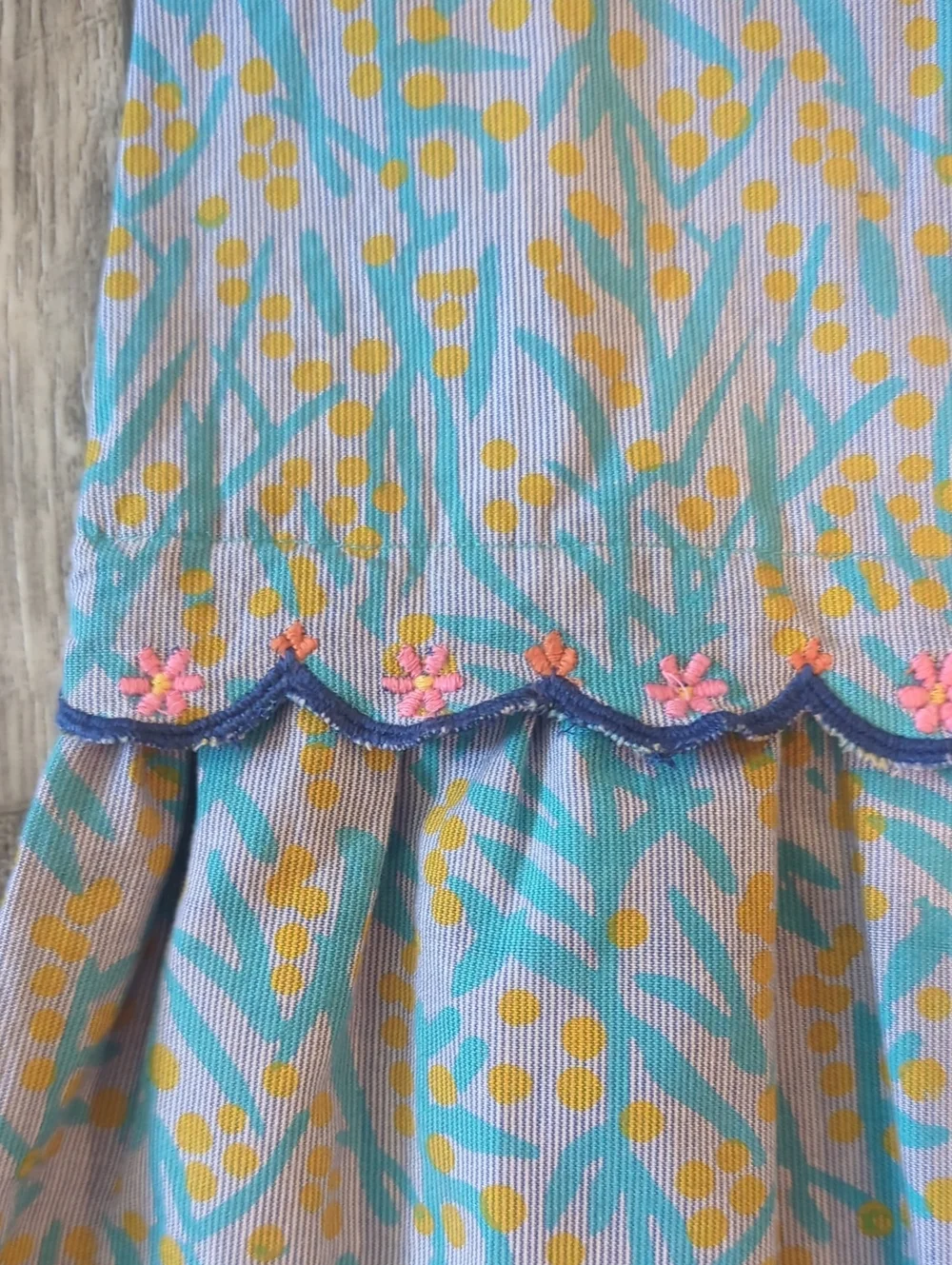 ROLLER RABBIT girls 100% Cotton Blue/Turquoise/Yellow girls embroidered dress  6